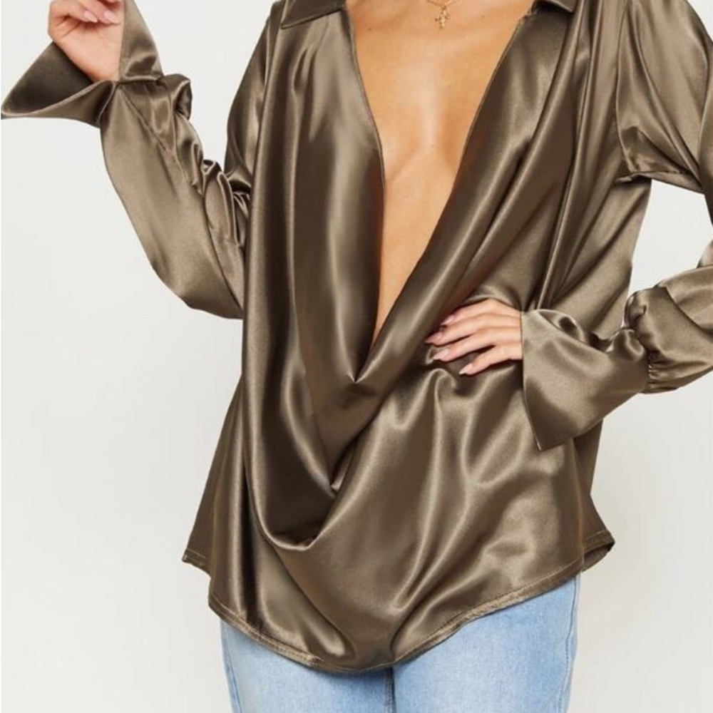 Pretty Little Thing Olive plunge top